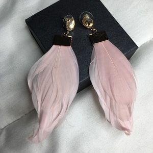 pink feather earrings